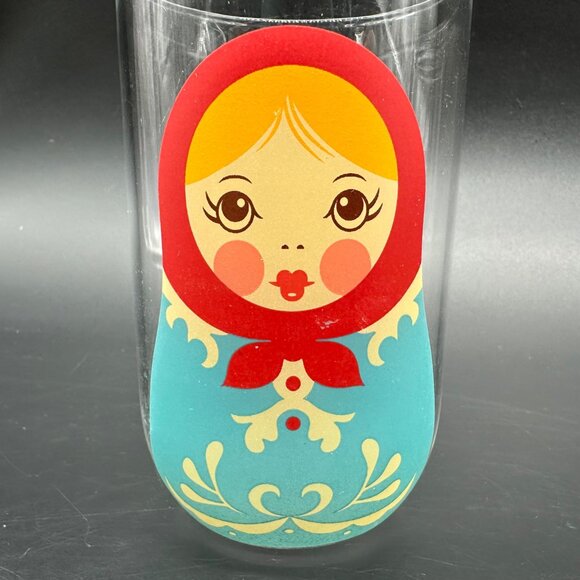 Russian Doll Nesting Glass Cups Tumblers Fred Babushkups 2010 Set Of 2 Kitschy - Picture 10 of 11